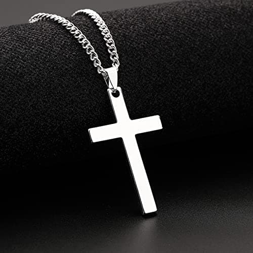 ITESSY Croix Bijou pour Hommes et Femmes, Chaîne en Acier Inoxydable 316L Croix Simple en Métal Simple-55+5CM, Accessoir