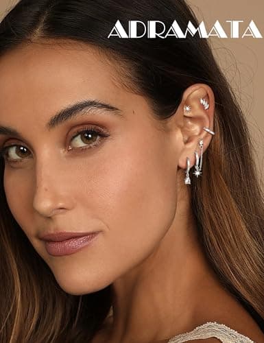 Adramata Boucles d'Oreilles Femme Or Argent Acier Inoxydable 8Pairs Or Argent Piercings Boucles d'Oreilles Femme Clous T