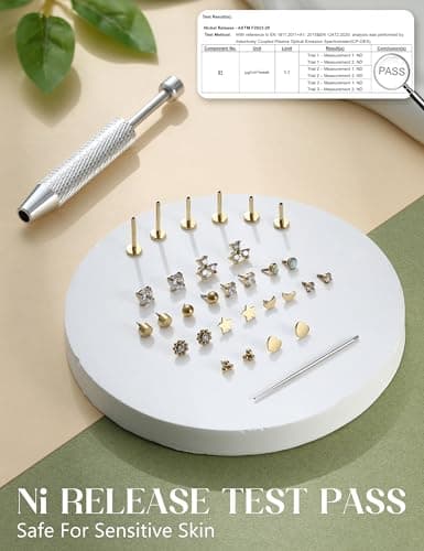 Adramata Piercing Tragus Hypoallergénique 16G/18G en Or/Argent 6/8/10mm Labret à Filetage Interne pour Lèvre et Cartilag