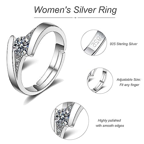 Bracelet Argent 925 Femme Coeur Ajustable avec Anneau NGUSO, Bracelet Argent Massif Femme Coeur 925 Ajustable avec Annea