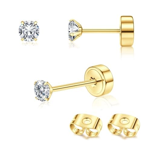 Adramata Or 14 Carats Boucles d'Oreilles Titanium Homme Femme Standard 100 Pulitzer — Or-CZ : 3 MM