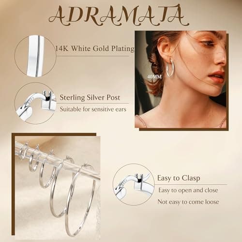 Adramata Boucles d'Oreilles Créoles Argent 14 Carats Plaquées Or Hypoallergéniques pour Femme et Homme  
Adramata Boucle