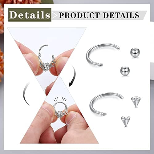 Adramata Nez Anneaux Piercing pour Femmes Septum Piercing Nez Ensemble Accueillant 12PCS Acier Chirurgical Opales CZ