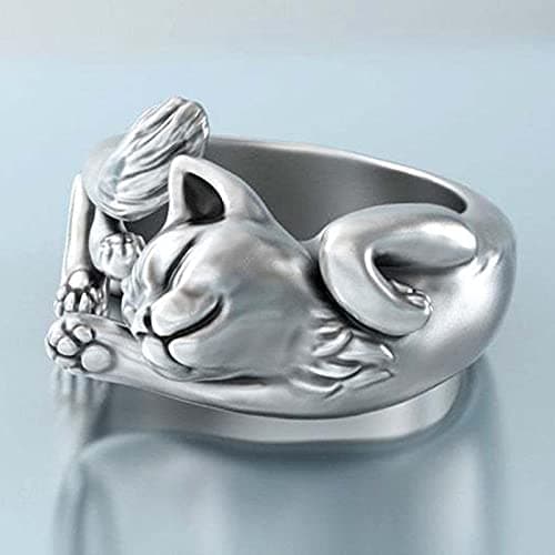 SALAN Nouveau Vintage Mignon Chat Anneaux Femmes Bijoux Anniversaire Cadeau À La Mode Taille Ouverte 925 Bague en Argent
