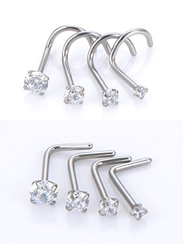Mudder Anneaux de Nez Courbés en Acier Inoxydable avec Oxyde de Zirconium 8 Piècespour Corps et Lien Forme Bijoux Pierci