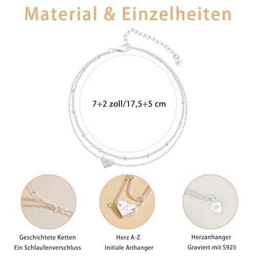 Bracelet Halora Femme Argent 925 Stratifié Cœur Initiales avec Lettres Bijoux Cadeaux pour Femmes Amie Scene Festive