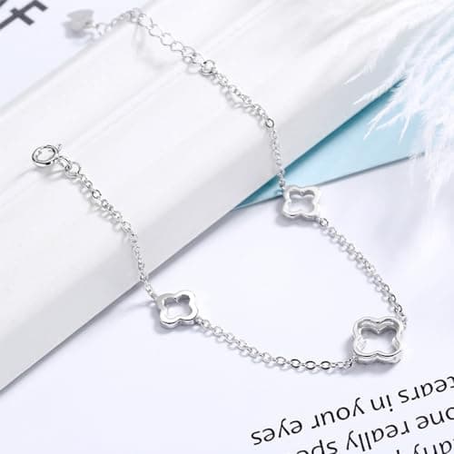 Bracelet en argent sterling 925 pour femme - Breloque trèfle à quatre feuilles - Cadeau pour fille
