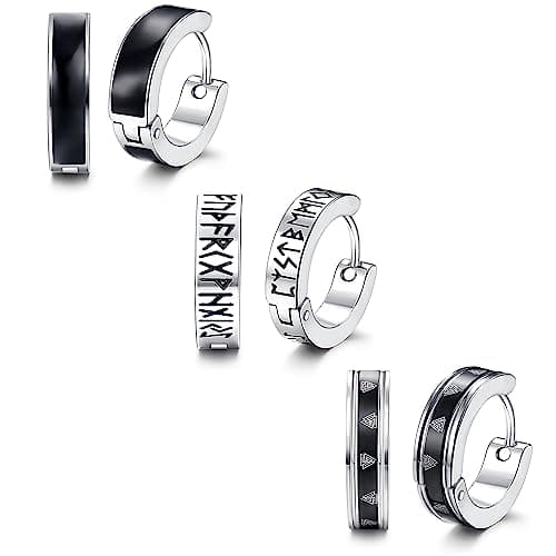 Adramata Boucles d'Oreilles Hommes Acier Inoxydable, Viking Runes Noir, Diamètre Intérieur 9mm Recycled Claim Standard 1 — Boucles d'oreilles Viking de base