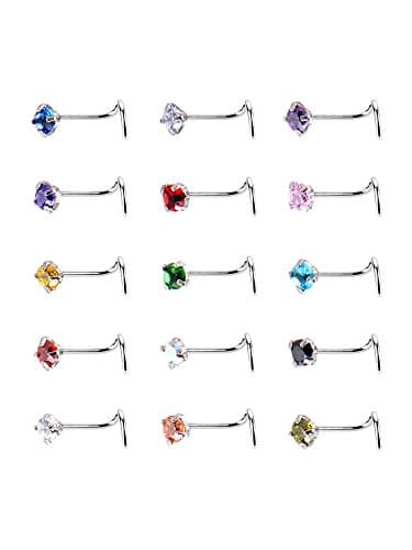 Mudder Anneaux de Nez Courbés en Acier Inoxydable Oxyde de Zirconium pour Corps, 15 Pièces, 15 Couleurs
