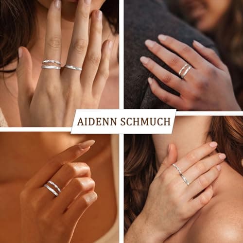 Aidenn - Bague en argent 925 Oxyde de zirconium cubique pour femme - Bague de fiançailles réglable et empilable - Lot de