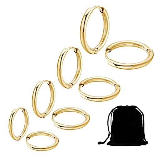 Clyhon 4 Paires Acier Inoxydable Boucles d’Oreilles Anneau Homme Femme Boucles d Oreilles Créole, Grande Référence en Ac — or