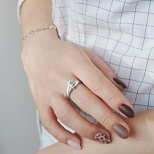 Bracelet Argent 925 Femme Coeur Ajustable avec Anneau NGUSO, Bracelet Argent Massif Femme Coeur 925 Ajustable avec Annea