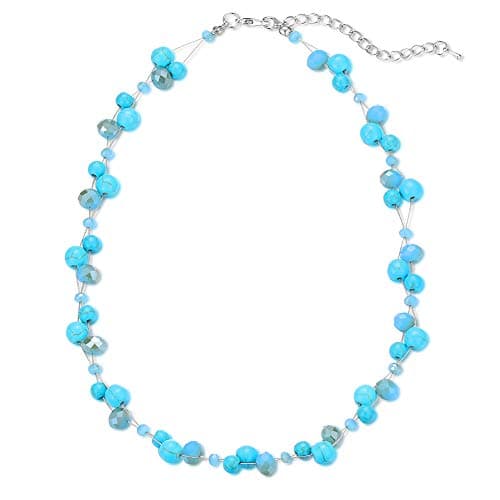 F LU AUTOMNE Collier Perle et Cristal Femme Argent Bijoux Bohème Cadeau Fête Mères — Turquoise