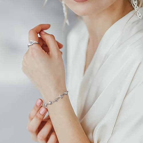 Bracelet Argent 925 Femme Coeur Ajustable avec Anneau NGUSO, Bracelet Argent Massif Femme Coeur 925 Ajustable avec Annea
