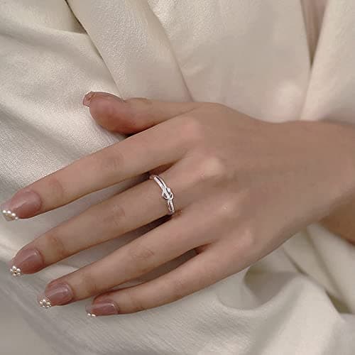 Bague Argent 925 Amour Noeud Réglable Femme Zircone Cubique Fiançailles Promesse Cadeaux Bijoux Femme