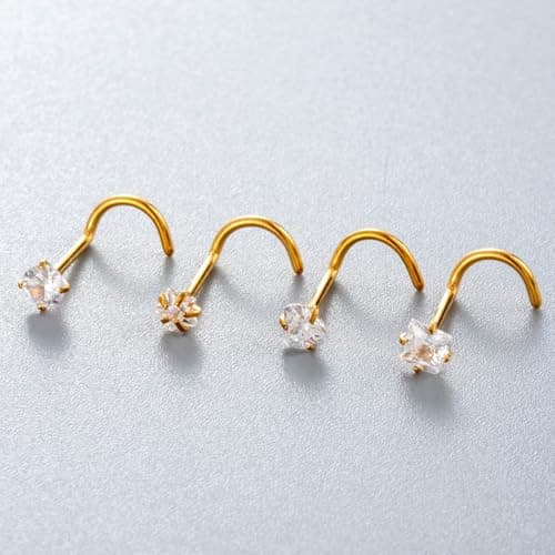 LAURITAMI 20G Piercing Nez Acier Inoxydable Or Argent, L Spirale Droit Forme Percing Narine Bijoux de Percing pour Femme