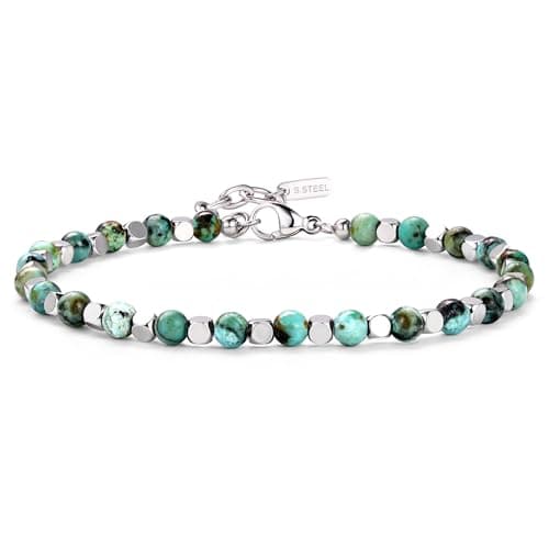Bracelet Chriscoco Homme Femme Perle Pierre Naturelle Turquoise Oeil de Tigre 4MM Argent Acier Inoxydable Modeㇼ fashiona — Turquoise Africaine