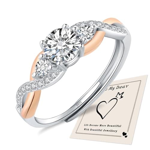 Bague argent sterling 925 HEESA pour femme - or rose, ajustable, corde tordue, bague de promesse, boîte-cadeau — Or rose et argent