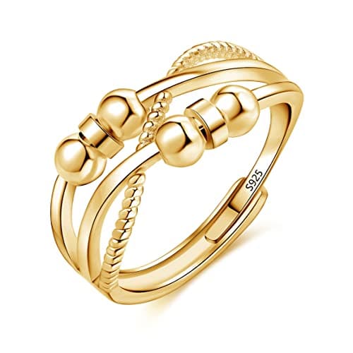 Josfeva Bague anti-anxiété en argent sterling 925 régler en plaqué or blanc pour homme et femme, bijoux relaxation événe