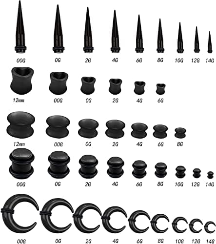 Adramata Expander Kit d'Oreille pour Femme et Homme Recycled | 80Pièces 14G-00G | Cônes et Bouchons en Silicone | Pierci