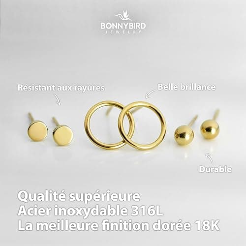 BONNYBIRD® Boucles d'Oreilles Acier Inoxydable Femme "BonnyClassic" - Résistance à l'eau & Bien Toléré Par la Peau | Or