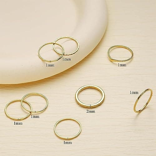 Adramata 8 Pièces Bagues Femme Acier Inoxydable Plaqué Or 14K Empilables minces Minimalistes Bagues de Déclaration Boho