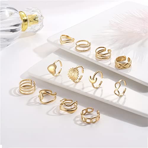 Adramata 12Pcs Bagues Femme Inoxydables Boho minimalistes Coeurs Infinis Reglables Or Argent Boho Bagues Femme Empilable