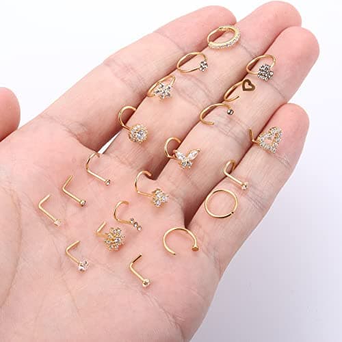 Adramata Nez Anneau Acier Chirurgical pour Femmes et Hommes - 20Pcs 20G Piercing de Nez Anneaux de Lèvres Septum CZ Noir