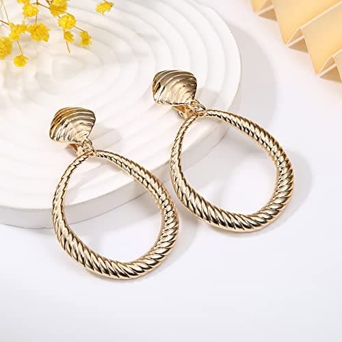Boucles d'Oreilles Femme Or Grandes Pendantes Martelées Geométriques