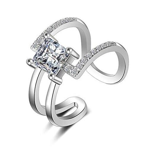 BROWOL Femme Bague Argent Fin 925 Élégant Diamant Carré Réglable Brillant Bijou