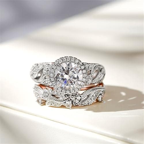 Jeulia 4 Carats Anneau De Fiançailles Diamant Blanc En Or Rose Et Argent Sterling 925 Ensemble De Mariage Homme Et Fille