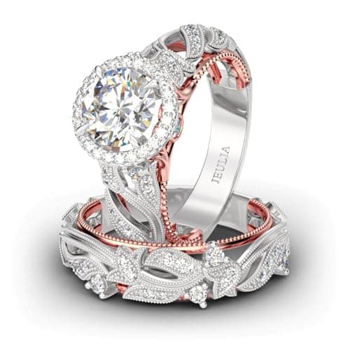 Jeulia 4 Carats Anneau De Fiançailles Diamant Blanc En Or Rose Et Argent Sterling 925 Ensemble De Mariage Homme Et Fille