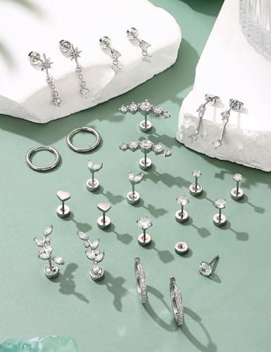 Adramata Boucles d'Oreilles Femme Or Argent Hypoallergéniques Acier Inoxydable Créoles Petites Conch Cartilage Tragus He
