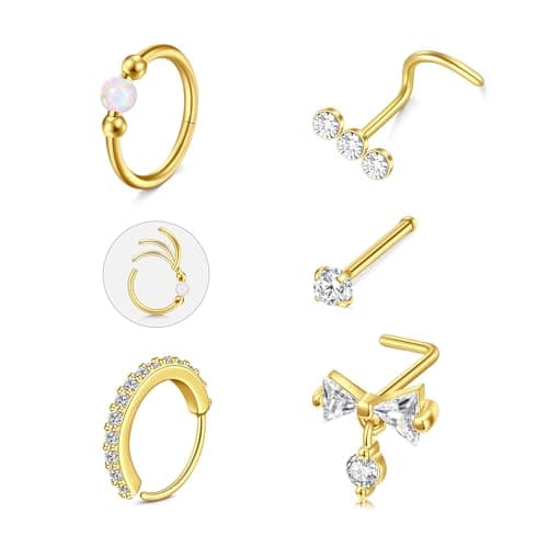 Nez-Piercing Acier Inoxydable Zircone Cubique : Chic 5 PCS 20G Bijoux — 20g-gold-a