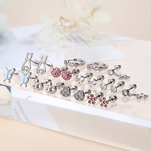 Adramata 10 Paires Boucles d'Oreilles Femme Fille Hypoallergéniques Boucles d'Oreilles en Acier Chirurgical à Papillon F