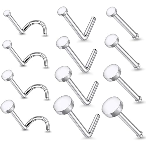 JEYORZY Piercing Nez 12 Pièces Acier Chirurgical Femme Homme, Bijoux Piercings Nez Argent Diamant — Argent4