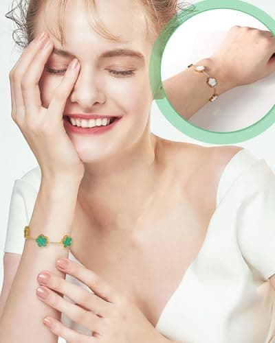 ZEXIJOW Lot de 2 bracelets trèfle cinq feuilles or 18 carats luxe femme, porte-bonheur personnalisé idéal fête des mères