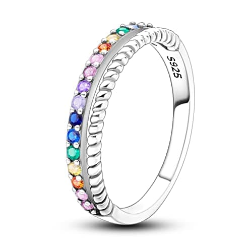 NARMO 925 argent sterling bijou lunaire étoile anneau mauvais oeil coloré zircone cubique femme vintage déclaration tail — Rainbow