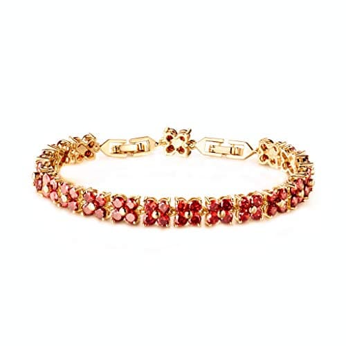 Bracelet Cristal Elément Carré Simple Plaqué Or Zircon Cubique pour Femme GULICX — Rubis-1