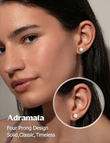 Adramata Boucles d'oreilles en acier inoxydable plaqué or blanc 18 carats avec opale ronde pour femme, Acier inoxydable