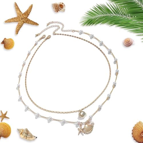 YUEXNKO Collier de Coquillage Doré pour Femme en Or, Ensemble d'Été Bijoux Bohèmes, Collier Pearlisé Coasttworzyć
 nrw