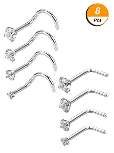 Mudder Anneaux de Nez Courbés en Acier Inoxydable avec Oxyde de Zirconium 8 Piècespour Corps et Lien Forme Bijoux Pierci