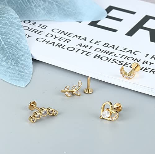 Adramata 6 Pièces Piercings Pour Piercés Fileté CZ Femmes Hommes Bijoux Oreille Recycled Standard 100