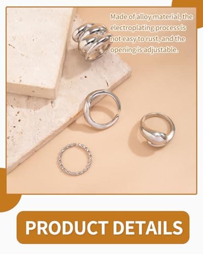 BPTRKOM Épaisses Bagues Délicates en Argent Empilables - Fille, Bijoux Vintage Épaisses Plaquées pour Femmes, 4 Pièces B