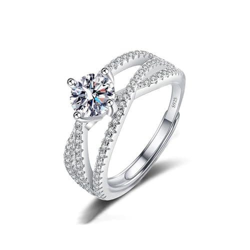 TOEECY Bague Femme Argent 925 Sterling Zircone Cubique Moissanite Épouse Anniversaire Fiançailles Promesse