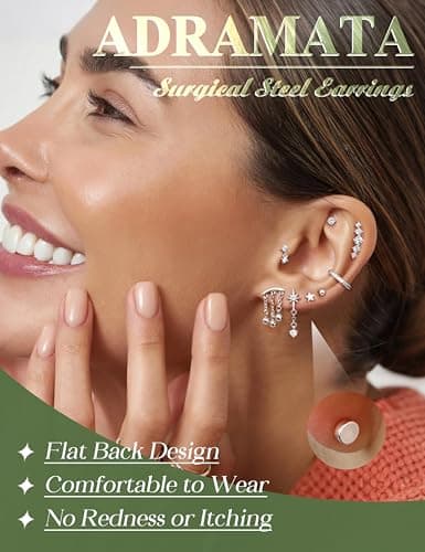 Adramata Piercings Boucles d'Oreilles Femme Or Argent 18K Créoles Conch Cartilage Tragus