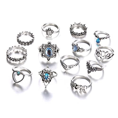LEEQBCR Bagues en argent avec cristal style bohème pour femme - Lot de 13 -Accessoires de mode chic et tendance