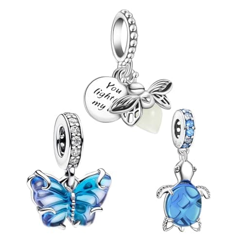 Amuefer 925 argent charms bracelet collier pendentif perles charmé papillons, amour, cadeaux pour mère anniversaire, tor — C-Lucciola & Farfalla & Tartaruga