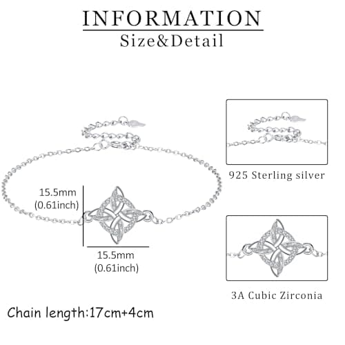 Yinsen Femme Bijou Bracelet Argent Sterling 925 Coeur Pendentif 17+4 cm Noël Anniversaire Cadeau Femmes Filles Soeurs