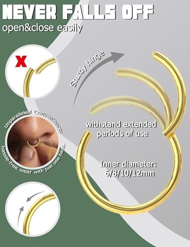 Adramata 8 Pièces Anneaux de Perforation de Nez en Acier Chirurgical pour Hommes Femmes 16G Récupéré Standard 100mm Conc